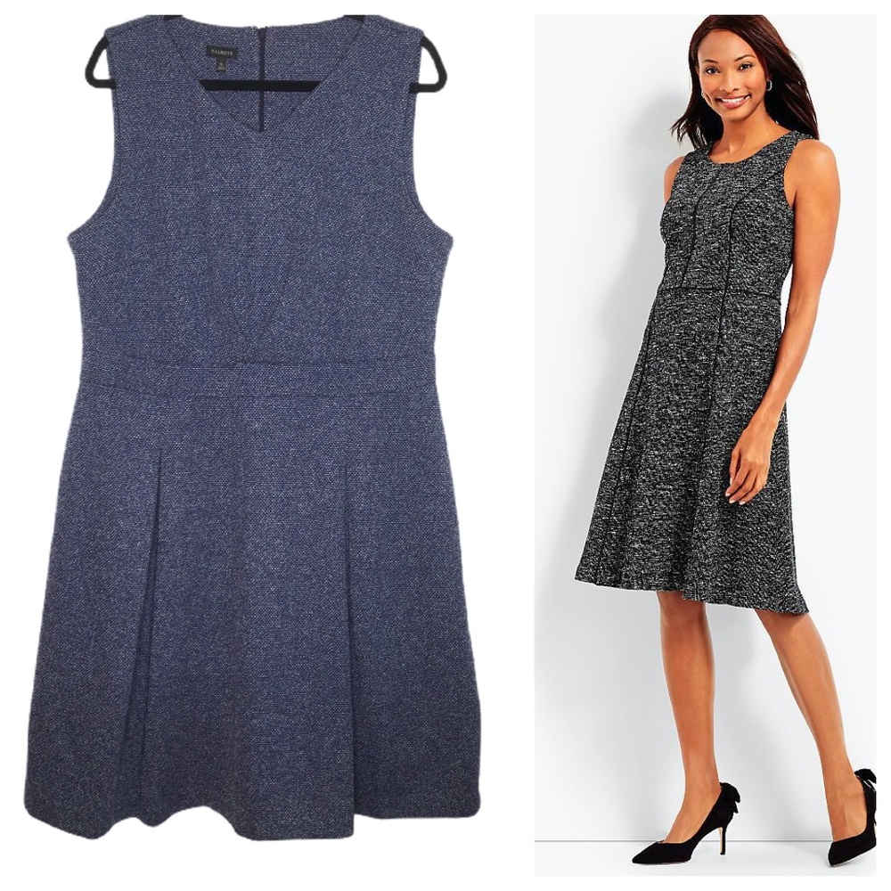 Talbots Blue Sleeveless Tweed Fit & Flare Dress XL